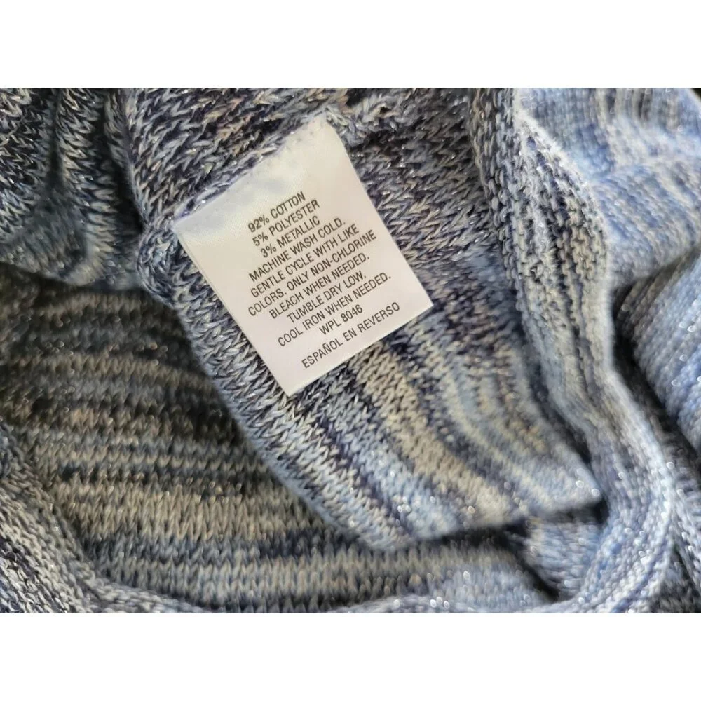 JM Collection 2X Blue Metallic Cardigan Sweater Knit Large Button Blouse BLU117